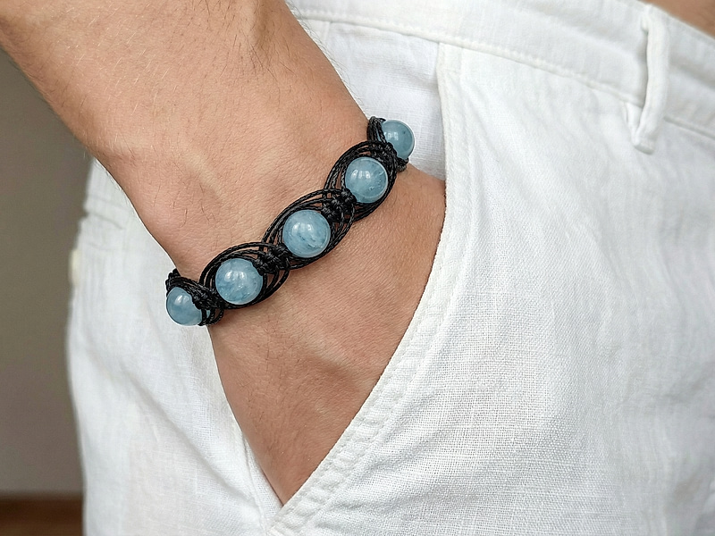 Набор материалов "Плетеный ажурный браслет шамбала с аквамарином"