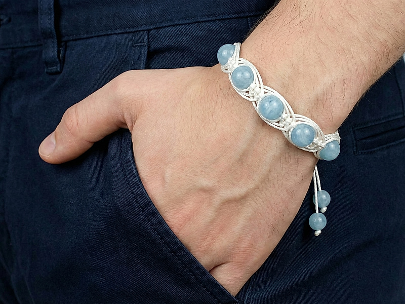 Набор материалов "Плетеный ажурный браслет шамбала с аквамарином"