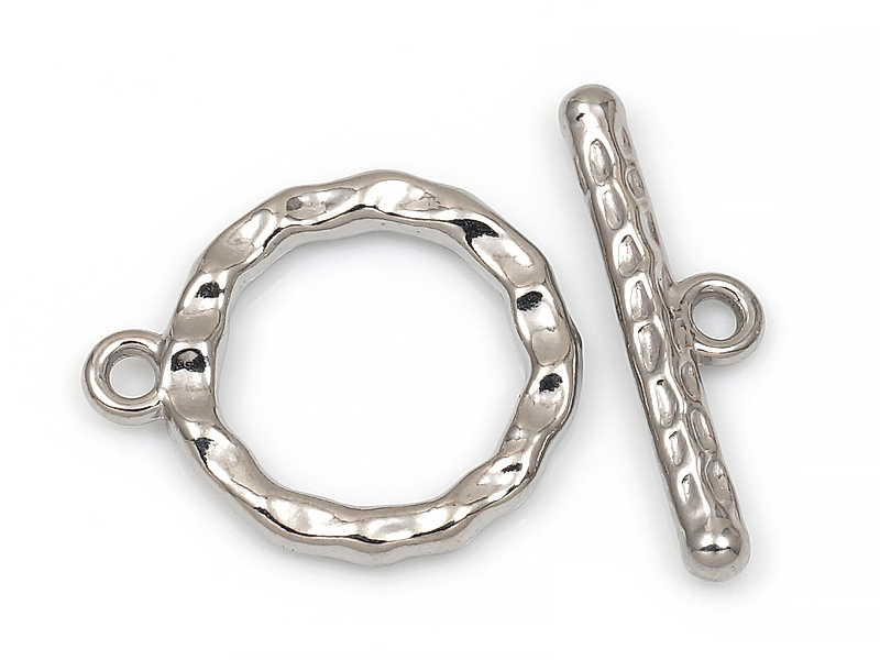 Замочек тогл из нержавеющей стали "Мятый круг 16 мм" темный родий 19x15.5x2мм