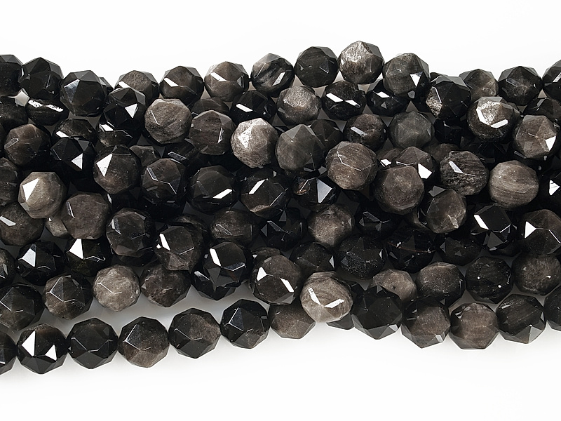 Граненые бусины многогранники серебристого обсидиана