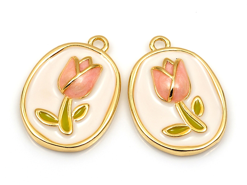 Пoдвecка "Розовый тюльпан  на белой эмали"