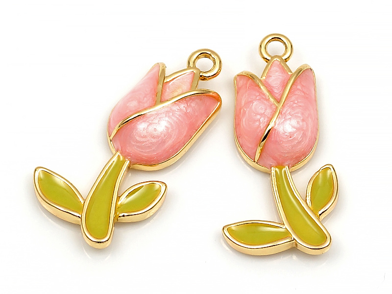 Пoдвecка  цветок "Розовый тюльпан в золоте"