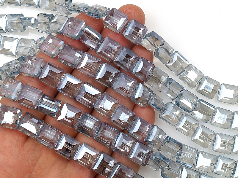 Граненые стеклянные бусины квадрат "Серый агат" 10x10x6мм