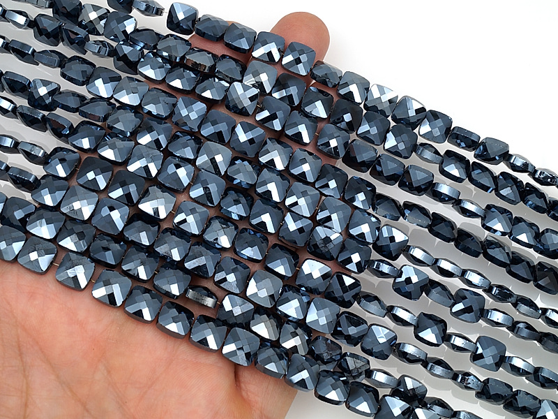 Граненые стеклянные бусины квадрат "Соколиный глаз" 8x8x5мм