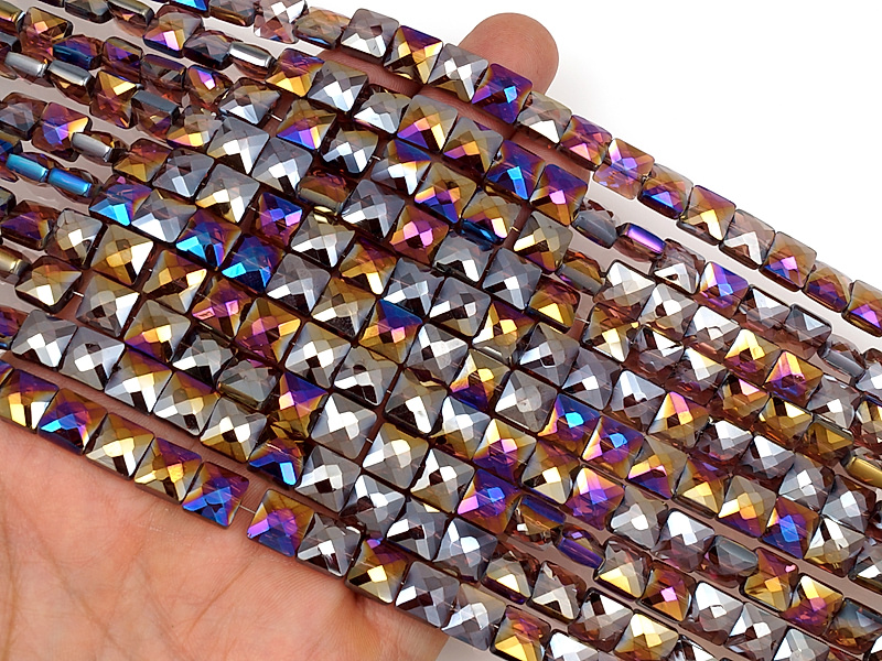 Граненые стеклянные бусины квадрат "Ауралит" 8x8x5мм