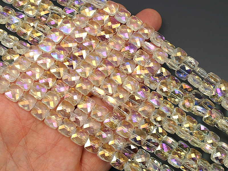 Граненые стеклянные бусины квадрат "Цитрин" 8x8x5мм