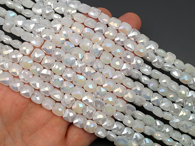 Граненые стеклянные бусины квадрат "Белый кварц"