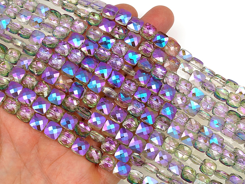 Граненые стеклянные бусины квадрат "Аметист"