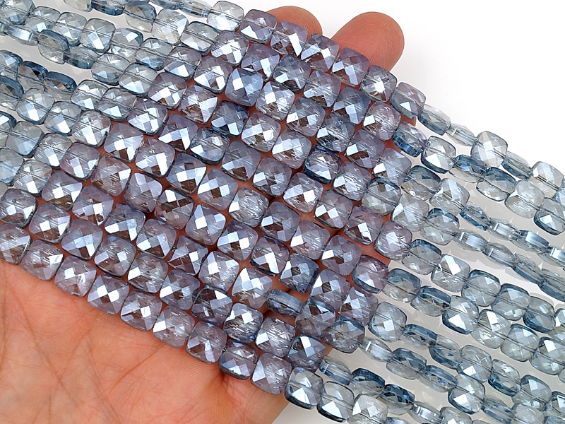 Граненые стеклянные бусины квадрат "Серый агат" 8x8x5мм