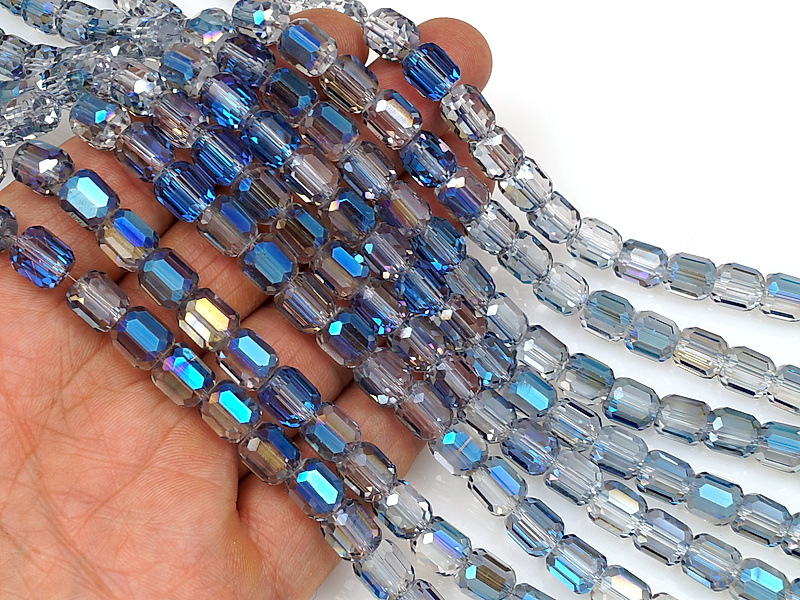 Бусины граненые бочонок "Синий опал" 9x8мм