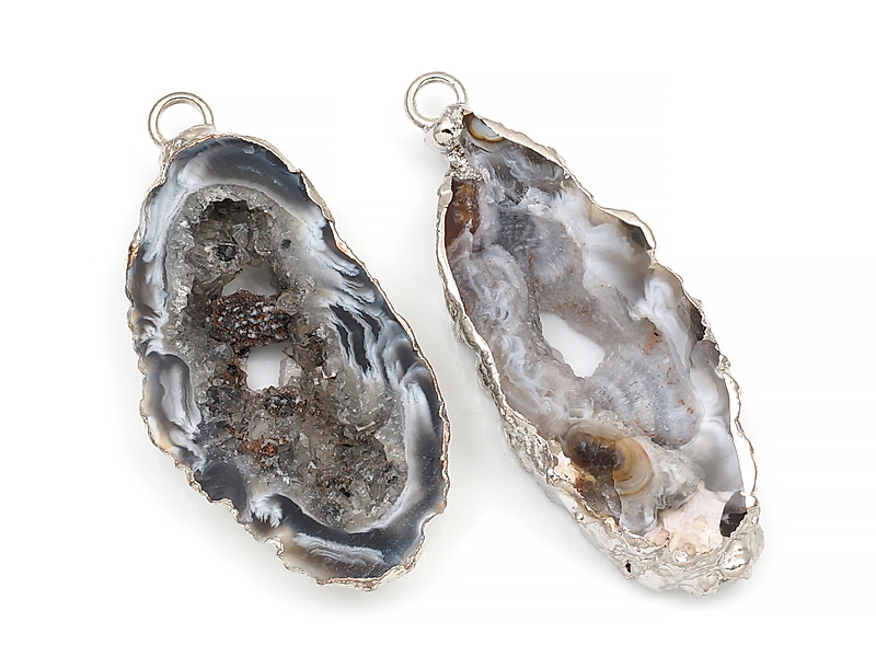 Пара подвесок срезов жеод морозного агата