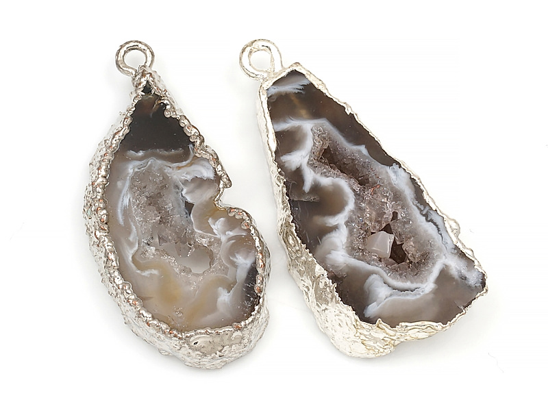 Пара подвесок срезов жеод морозного агата