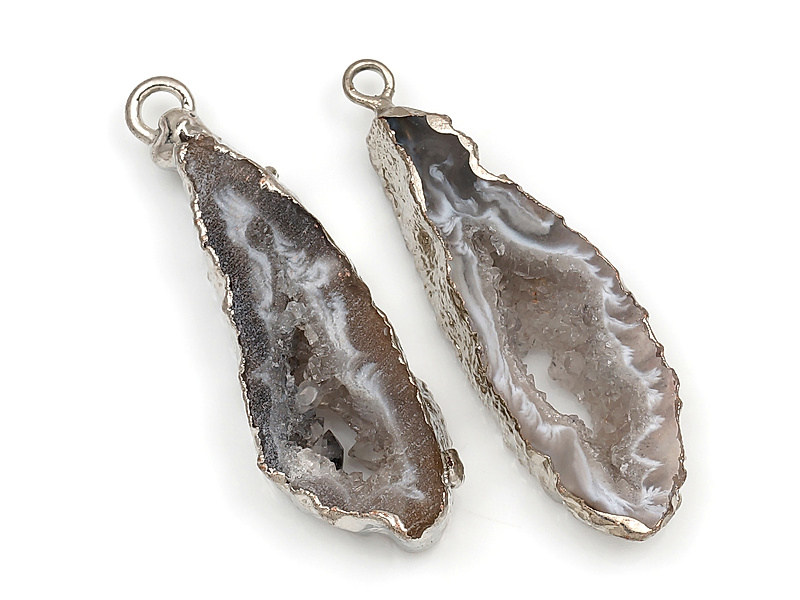 Пара подвесок срезов жеод морозного агата