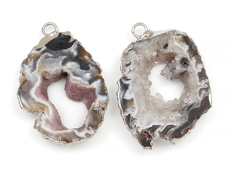 Пара подвесок срезов жеод морозного агата