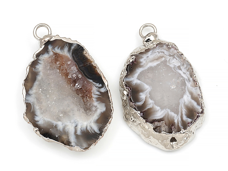Пара подвесок срезов жеод морозного агата