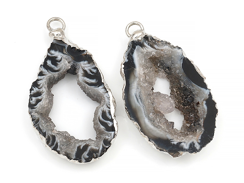 Пара подвесок срезов жеод морозного агата