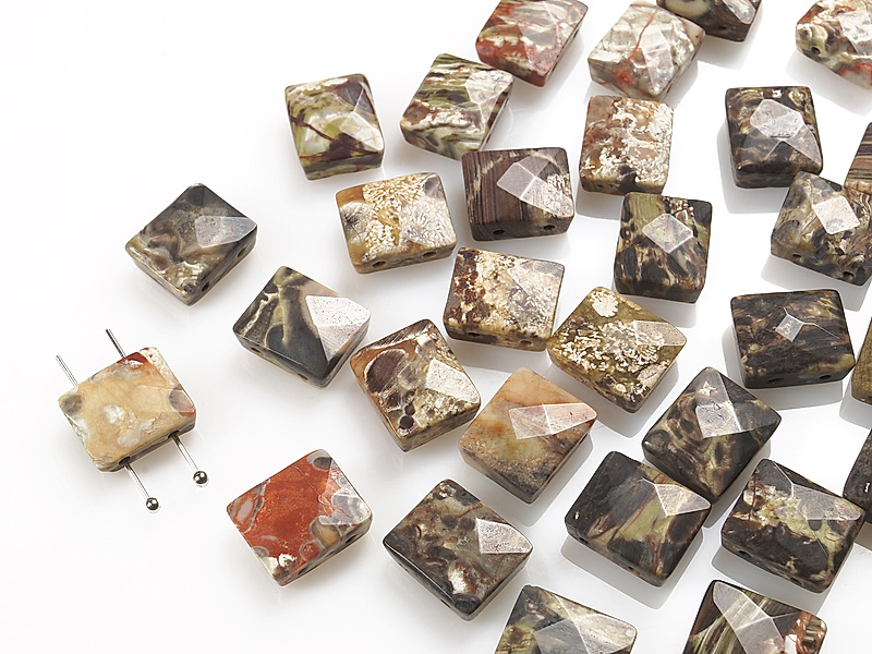 Бусины прямоугольники цветочного агата с двумя отверстиями