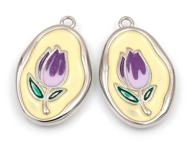 Пoдвecка "Фиолетовый тюльпан на белой эмали"