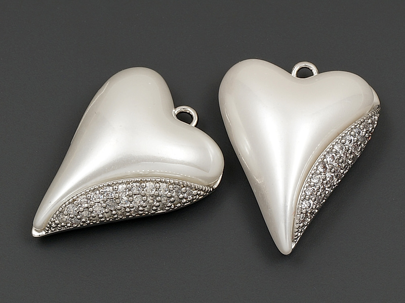 Подвеска "Жемчужное сердце с кристаллами" 21x16x7мм