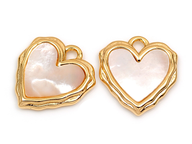 Подвеска "Золотое мятое сердце с перламутром"