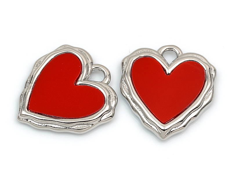 Подвеска "Красное мятое сердце в серебре"