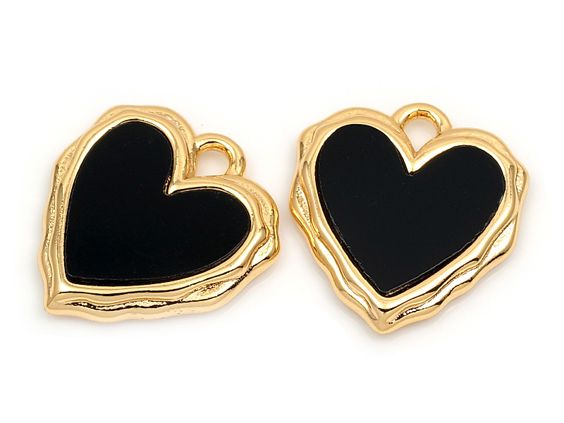 Подвеска "Черное мятое сердце в золоте"