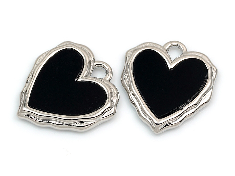 Подвеска "Черное мятое сердце в серебре"