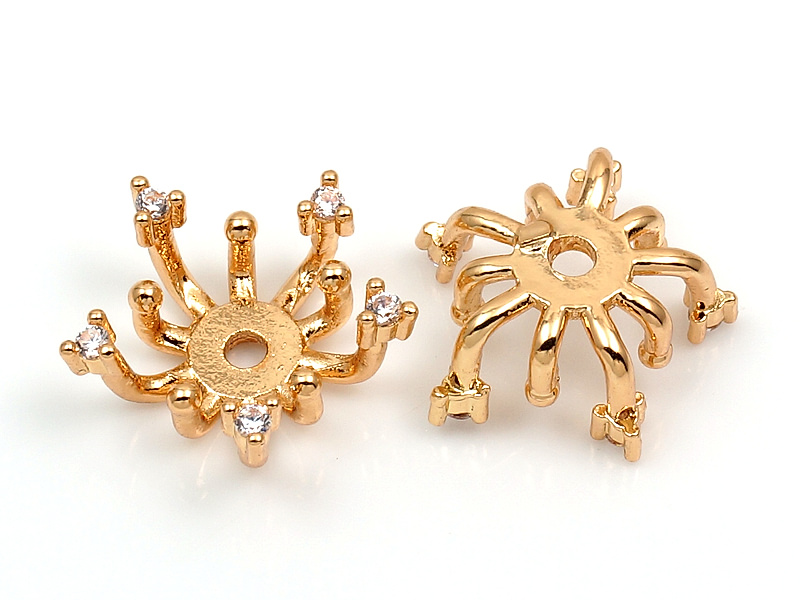 Золотая шапочка для бусин "Цветок с кристалликами"