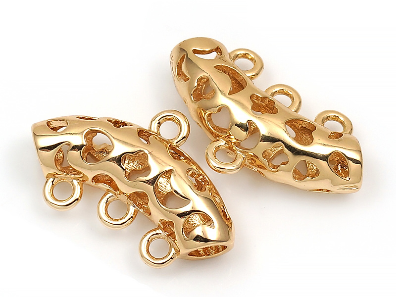 Несъемный бейл - коннектор на три нити "Золотое кружево" для создания бижутерии (украшений). Покрытие - золото 14К. Диаметр подвесных колечек - 1.8х0.9 мм, колечки замкнуты. Внутренний диаметр трубочки  - 2.9 мм. Внешний диаметр трубочки - 4.5 мм. Цена указана за штуку.
 | Интернет-магазин товаров для рукоделия