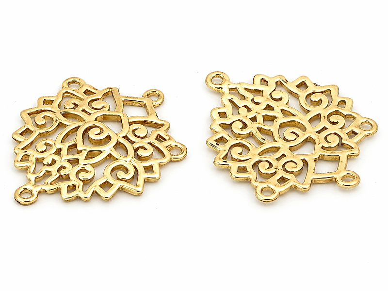 Коннектор "Золотой ажурный цветок лотоса" 23x19x2мм