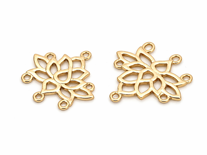 Коннектор "Золотой ажурный цветочек лотоса" 21x21x1.5мм