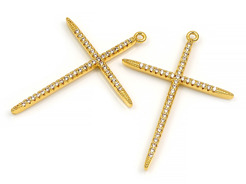 Подвеска "Крестик с кристаллами" для создания бижутерии (украшений). Покрытие - золото 14К. Вставки - инкрустация фианитами. Размеры - 39х29х3 мм. Размеры подвесного бейла - 5х4х2.5 мм, колечко замкнуто. Длина подвески с бейлом - 45 мм. Цена указана за штуку.




 | Интернет-магазин товаров для рукоделия