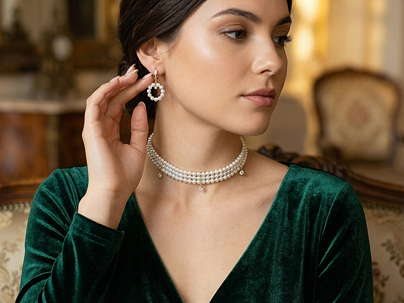 Набор материалов "Трехрядный чокер  с жемчугом майорка"