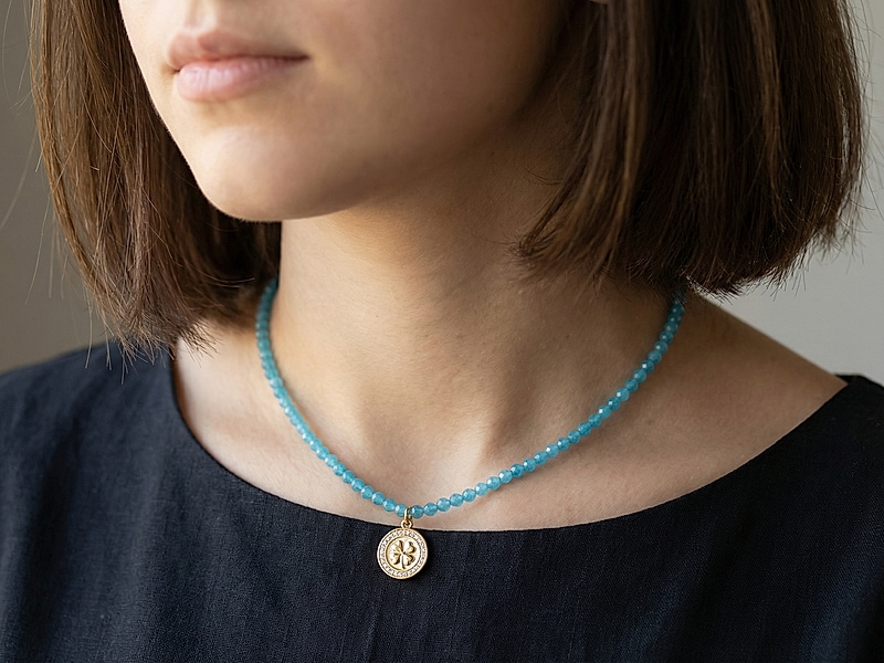 Набор материалов "Весенний голубой чокер с монеткой клевер"