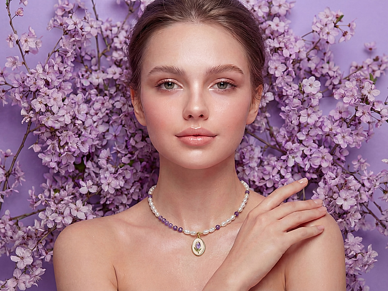 Набор материалов "Чокер  с лавандовым тюльпаном"