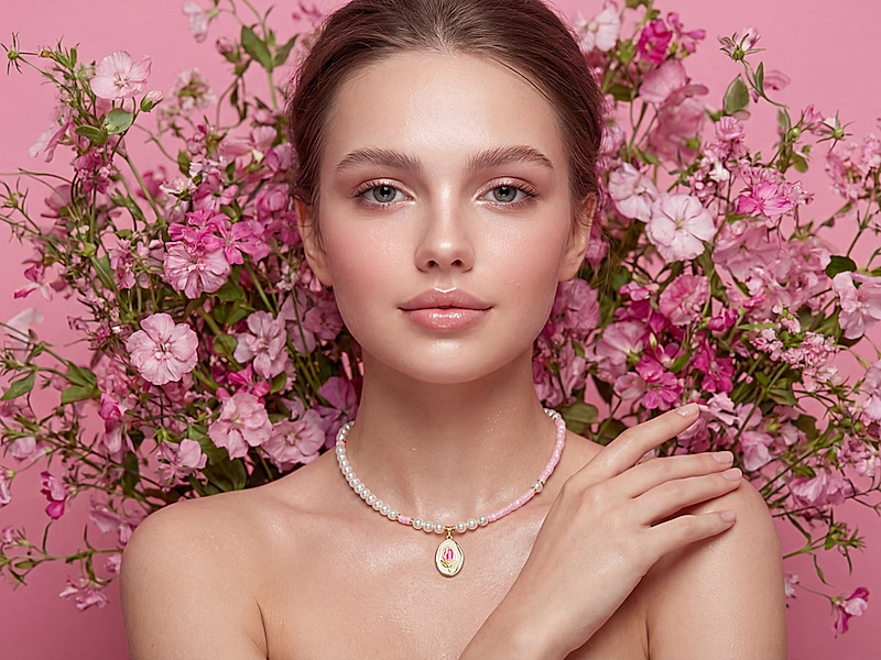 Набор материалов "Чокер  с красно - розовым тюльпаном"