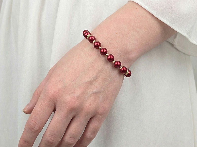 Набор материалов "Браслет с красным жемчугом Майорка и цепочкой"