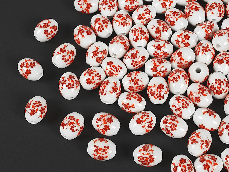 Фарфоровые бусины бочонок "Бордовая цветочная гжель".  Цвет - бордовый на белом. Диаметр отверстия - 2.3 мм. Производитель - Китай. Размеры и вес бусин усреднены. Точнее замеряем по требованию.&nbsp;
 | Интернет-магазин товаров для рукоделия