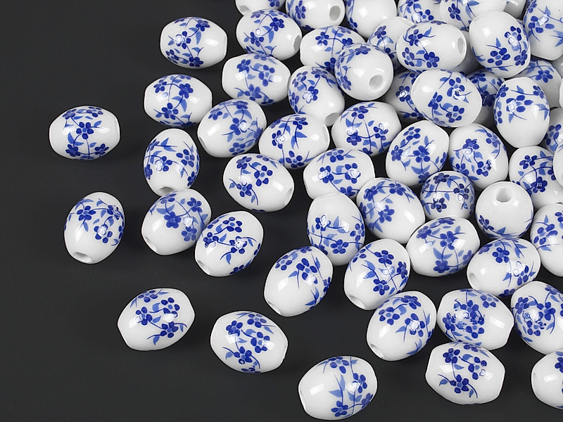 Фарфоровые бусины бочонок "Синяя цветочная гжель".  Цвет - синий на белом. Диаметр отверстия - 2 мм. Производитель - Китай. Размеры и вес бусин усреднены. Точнее замеряем по требованию.
 | Интернет-магазин товаров для рукоделия