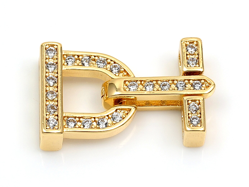 Двухрядный замочек "Золотая арка" для создания бижутерии (украшений). Покрытие - золото 14К. Вставки - инкрустация фианитами. Размеры - 16х10х4 мм.  Размер арки - 10х10х4 мм, два отверстия в центре - 2х1.5 мм, два отверстия по краям - 1.5х1 мм. Размер ответной части -10х4х2 мм, четыре отверстия - 1.5х1 мм. Цена указана за штуку.
 | Интернет-магазин товаров для рукоделия