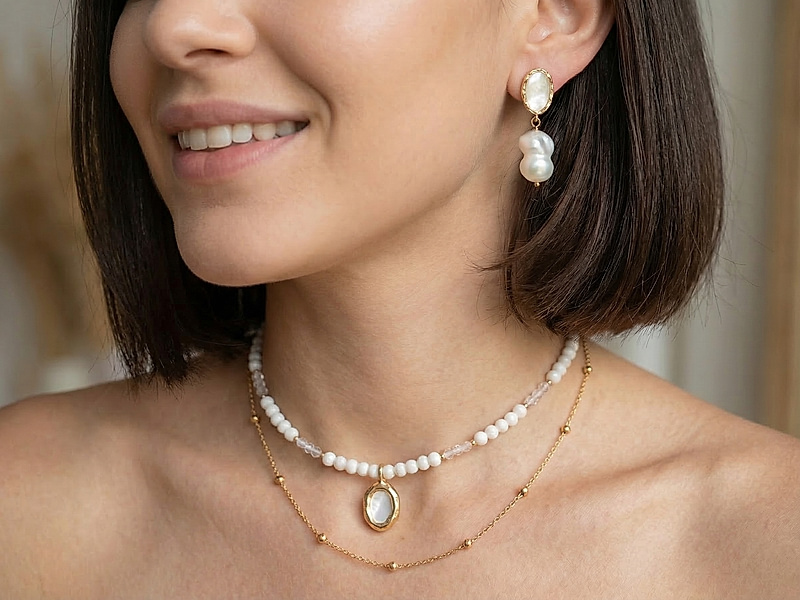 Набор материалов "Чокер и серьги с жемчугом Касуми и цепочкой"