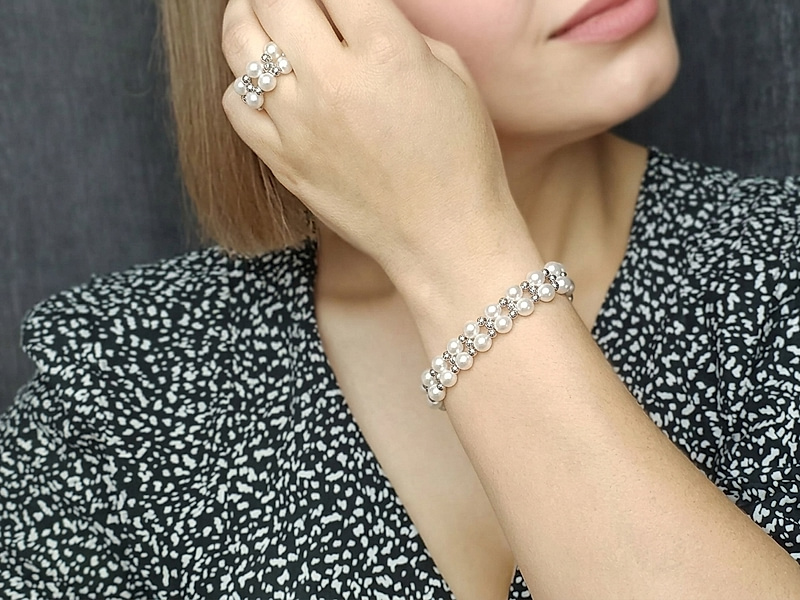 Набор материалов "Браслет и кольцо с жемчугом и гематитом"