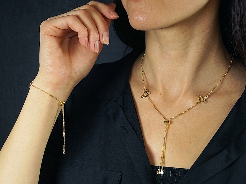 Набор материалов "Колье и браслет с бабочкой, цепочкой со стоппером"