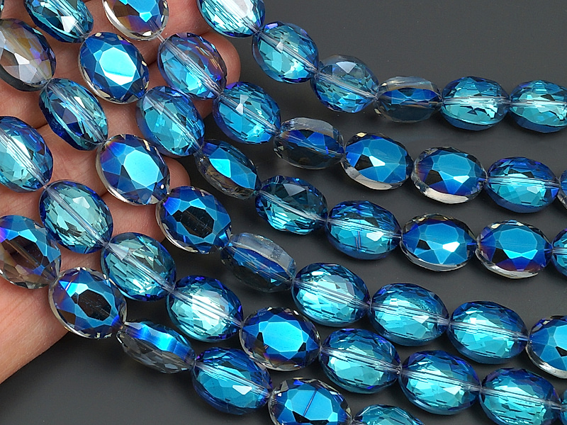 Граненые стеклянные бусины овалы синий лабрадорит