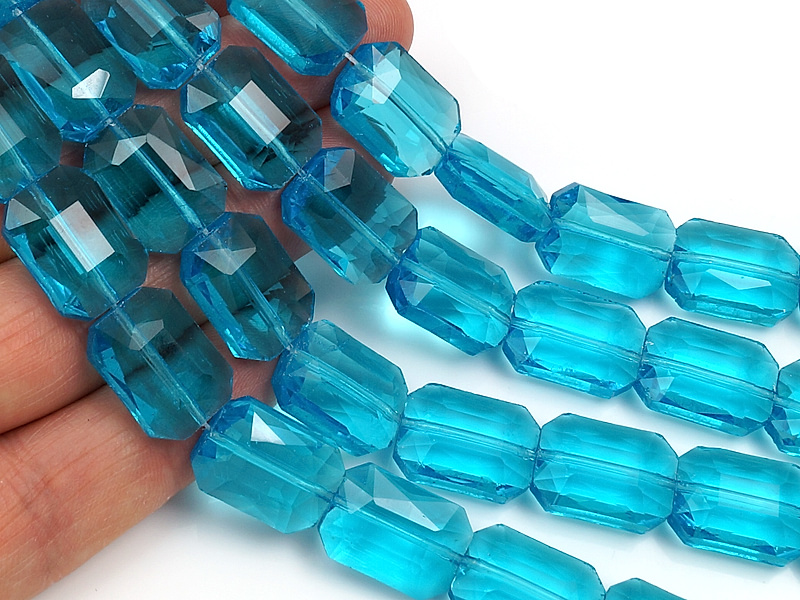 Граненые стеклянные бусины плоские прямоугольники синий апатит