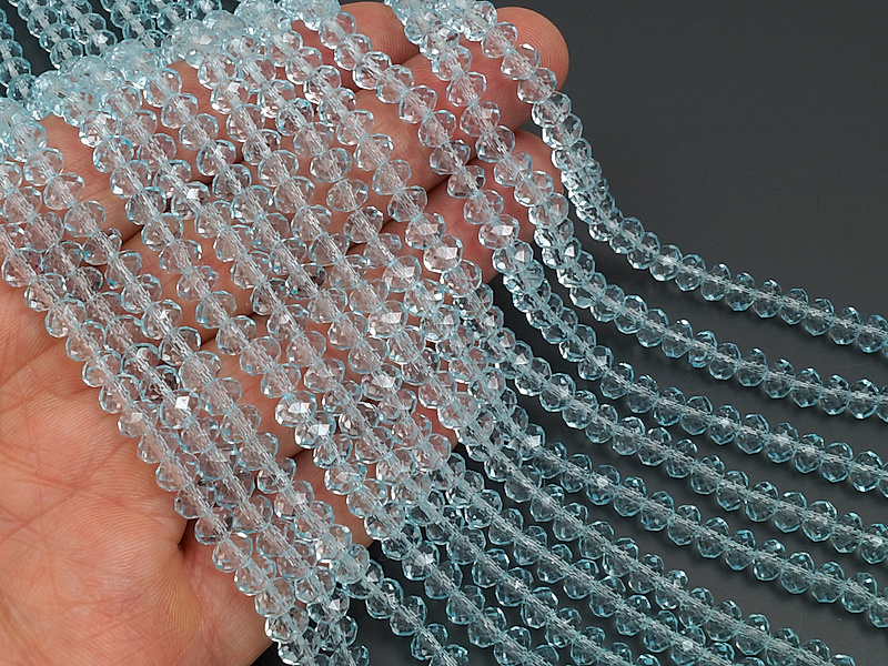 Граненые стеклянные бусины рондель "Голубой топаз"