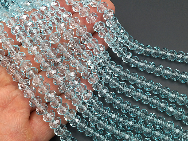 Граненые стеклянные бусины рондель "Голубой топаз"