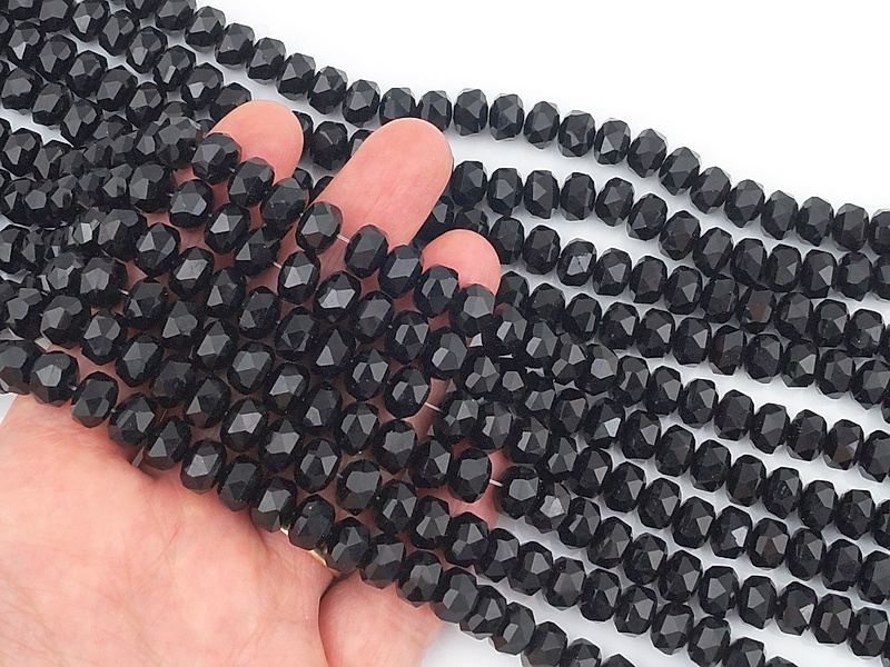 Граненые стеклянные бусины рондель "Черная шпинель"