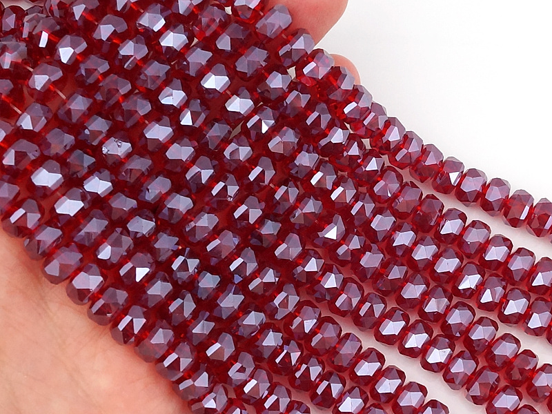 Граненые стеклянные бусины рондель "Красная шпинель"