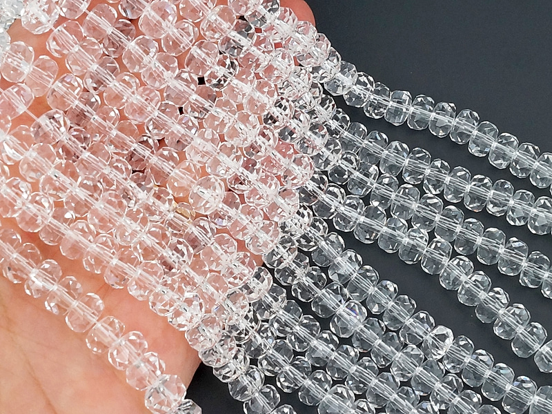 Граненые стеклянные бусины рондель "Горный хрусталь"